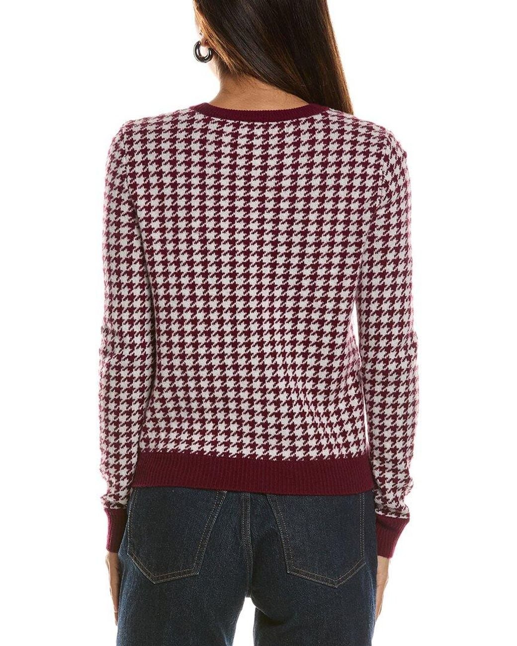 Bruno Magli Red Houndstooth Crewneck Wool & Cashmere-Blend Sweater