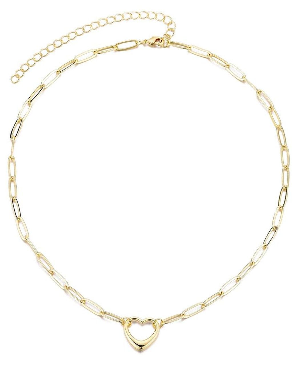 Adornia Natural 14K Plated Paperclip Chain Outline Heart Necklace