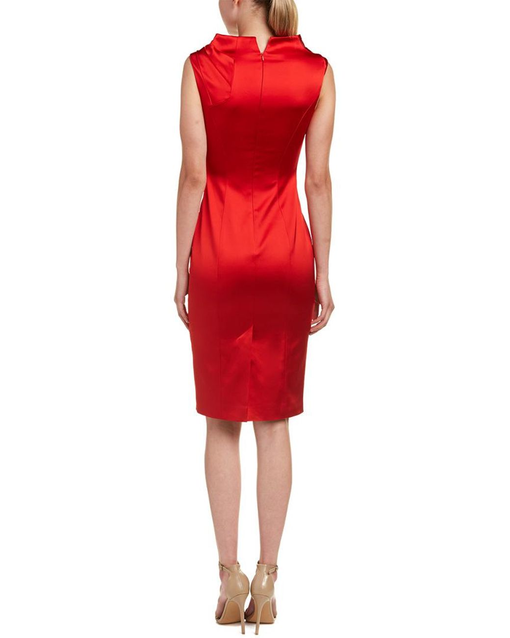 Karen Millen Satin Knot Pencil Dress in Red | Lyst
