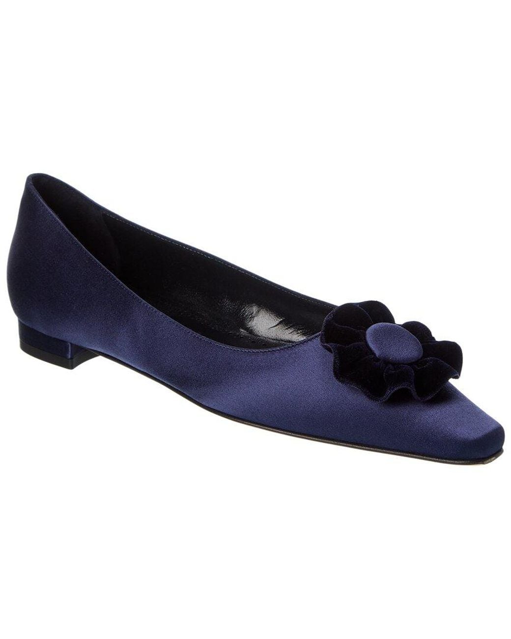 Manolo Blahnik Blue Fortan Satin Flat