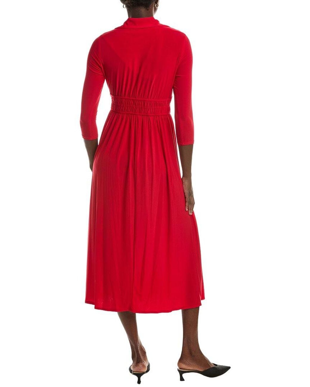Maison Tara Red Long Sleeve Midi Dress