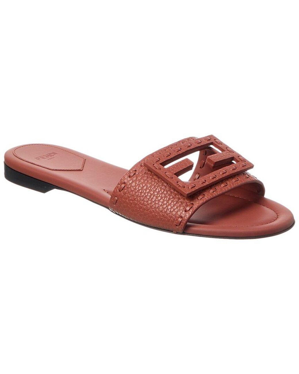 Fendi Red Ff Baguette Leather Sandal
