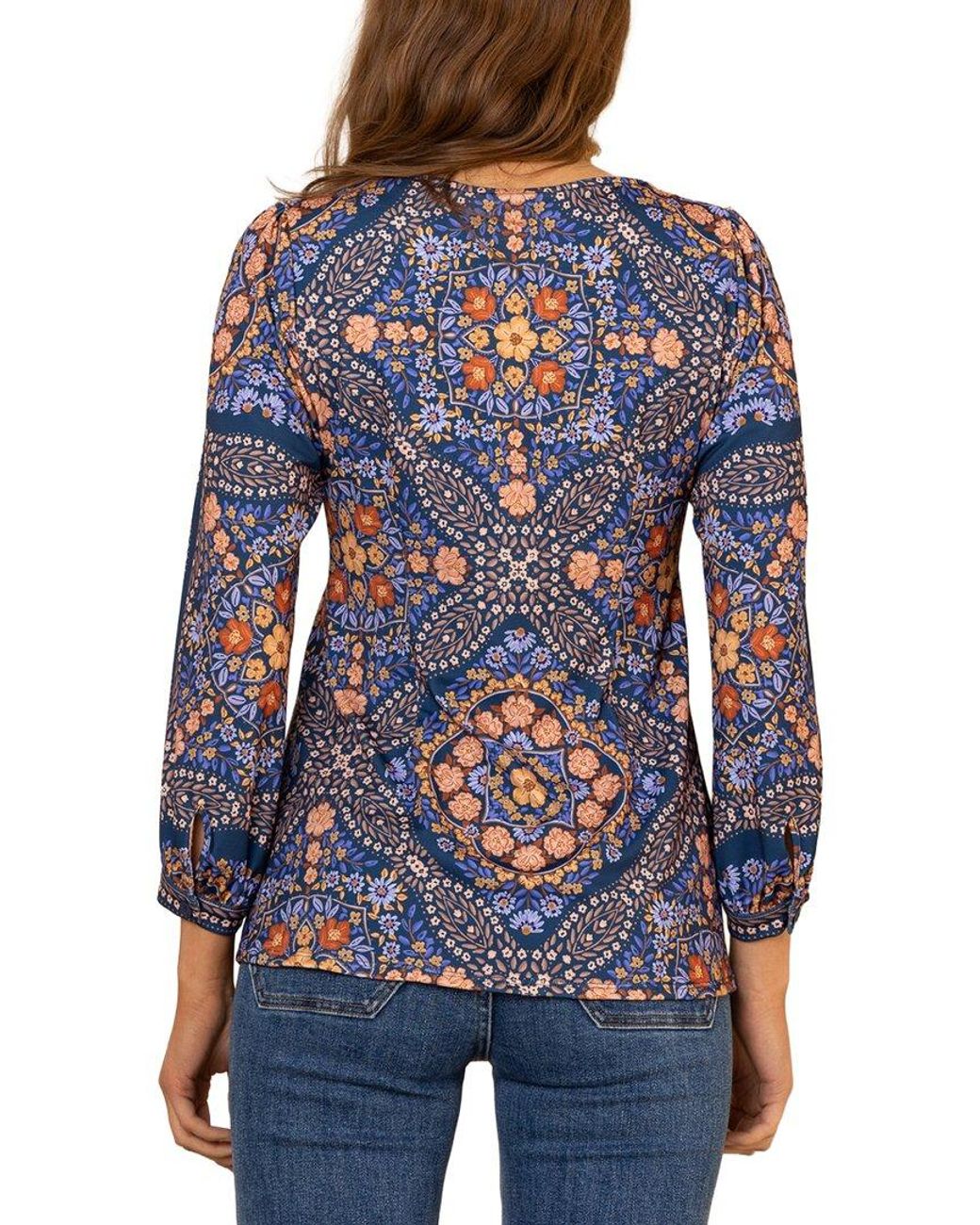 Hale Bob Blue Paloma Long Sleeve Blouse