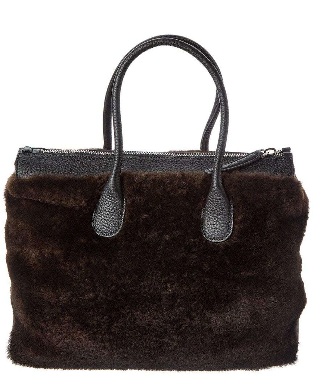 Tod's Black Di Large Leather & Shearling Tote