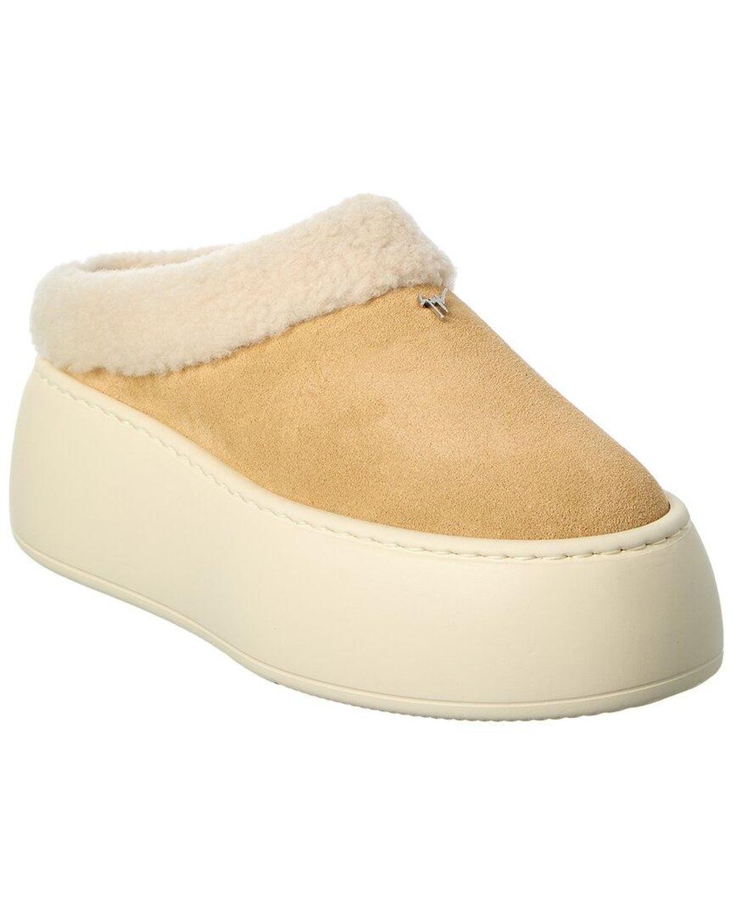 Giuseppe Zanotti Natural Alma Suede & Shearling Sabot Platform Mule