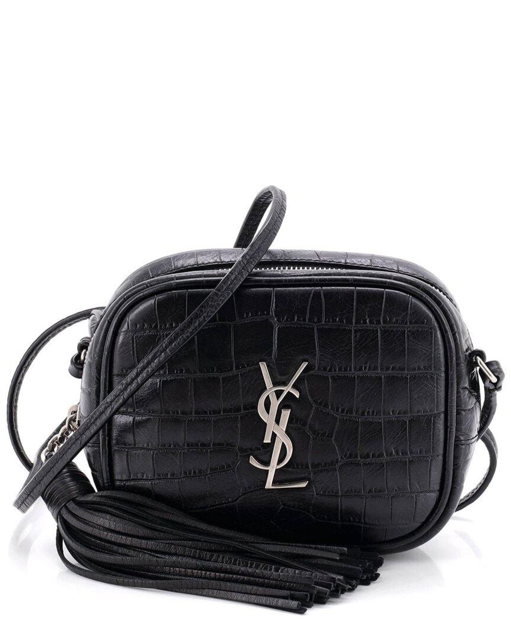 Saint Laurent Black Croc-Embossed Leather Classic Monogram Blogger Crossbody Small (Authentic Pre-Loved)