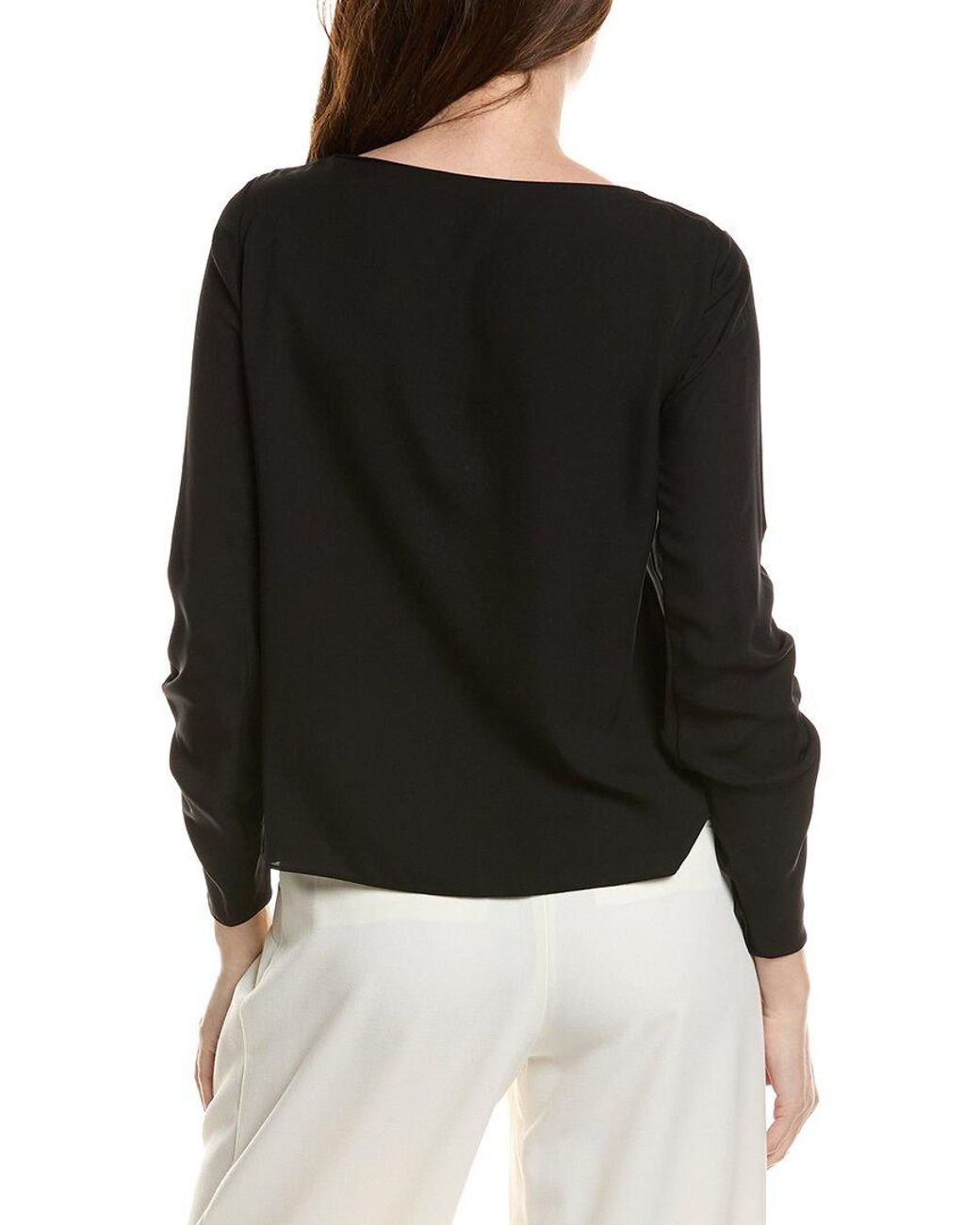Lafayette 148 New York Black Ruched Slit Blouse