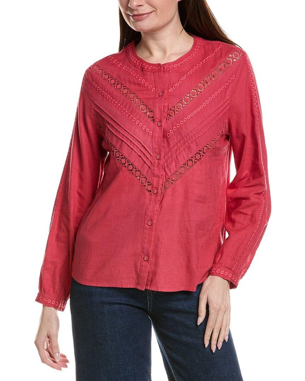 Tommy Bahama Red Palm Shores Lace Trim Linen-Blend Blouse