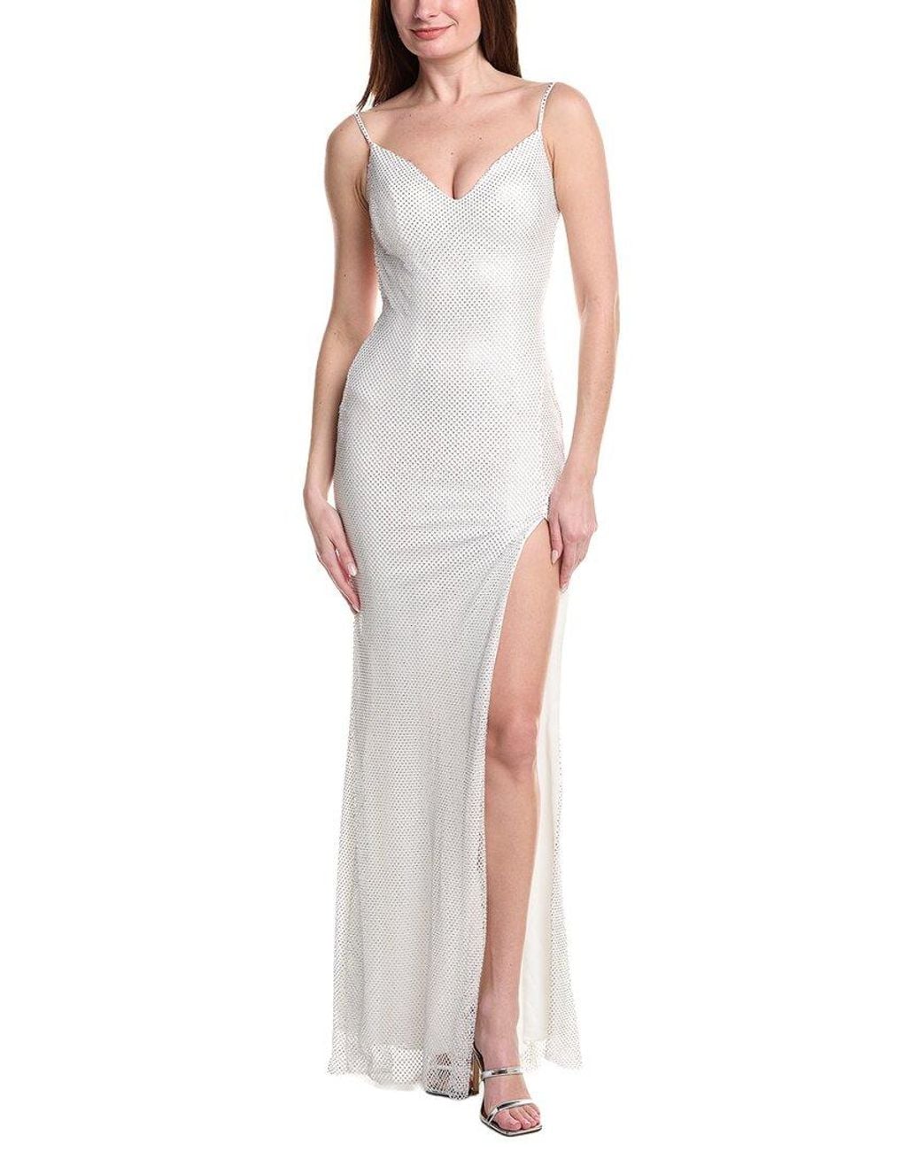 Jovani White Solid Net Gown