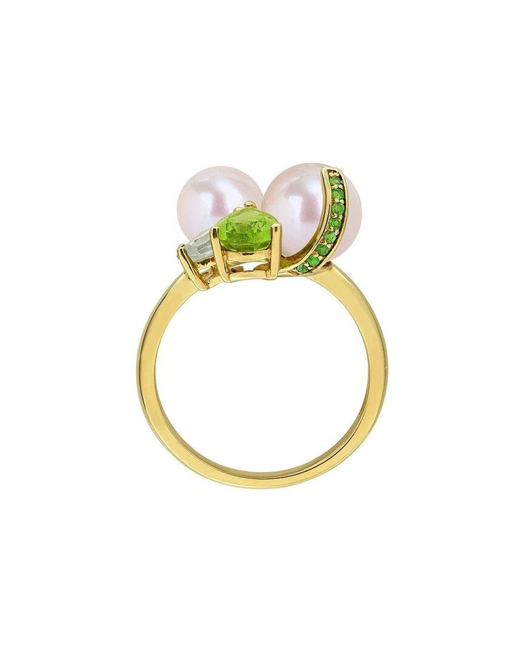 Rina Limor White Plated 2.07 Ct. Tw. Gemstone & 7-9Mm Pearl Ring