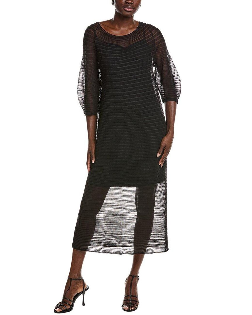 Lafayette 148 New York Black Crepe Sheer Pleat Silk-blend Dress