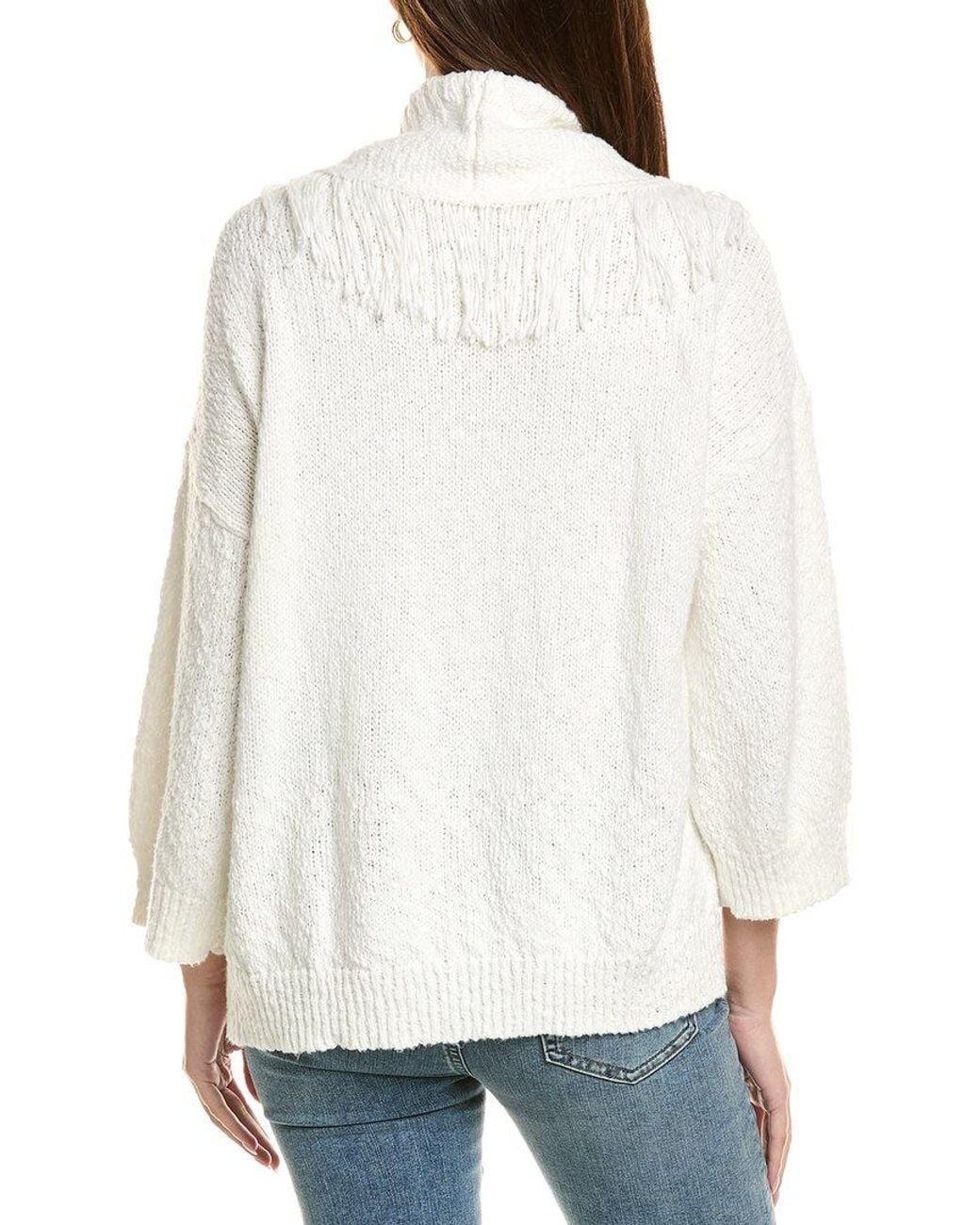 Autumn Cashmere White Cotton By Solid Fringed Shawl Collar Cardigan