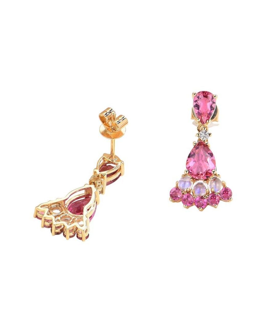 Nina Zhou Jewelry Pink 14K 2.74 Ct. Tw. Diamond & Tourmaline Moonstone Drop Earrings