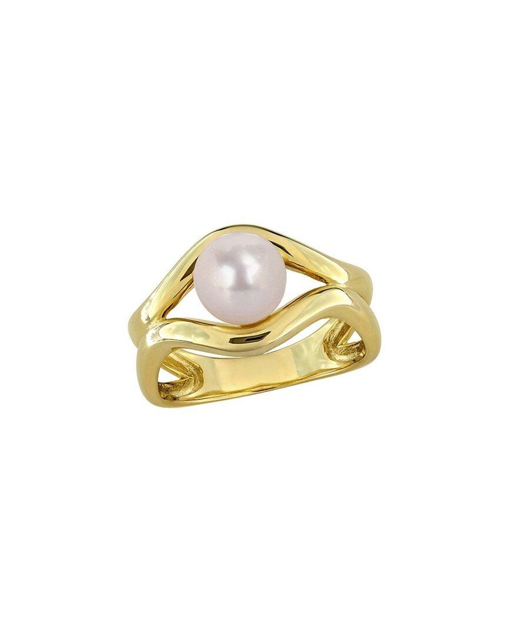 Rina Limor Metallic Plated 2.53 Ct. Tw. Lab-Grown Gemstone & 7-7.5Mm Pearl Ring