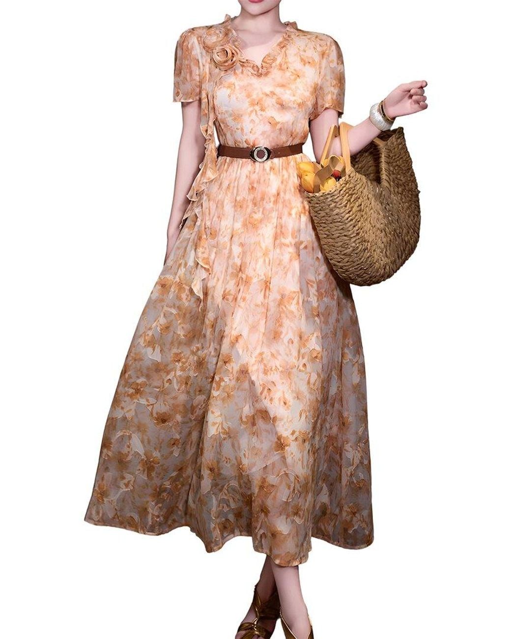 Olivia Taylor Brown Printed Midi Dress