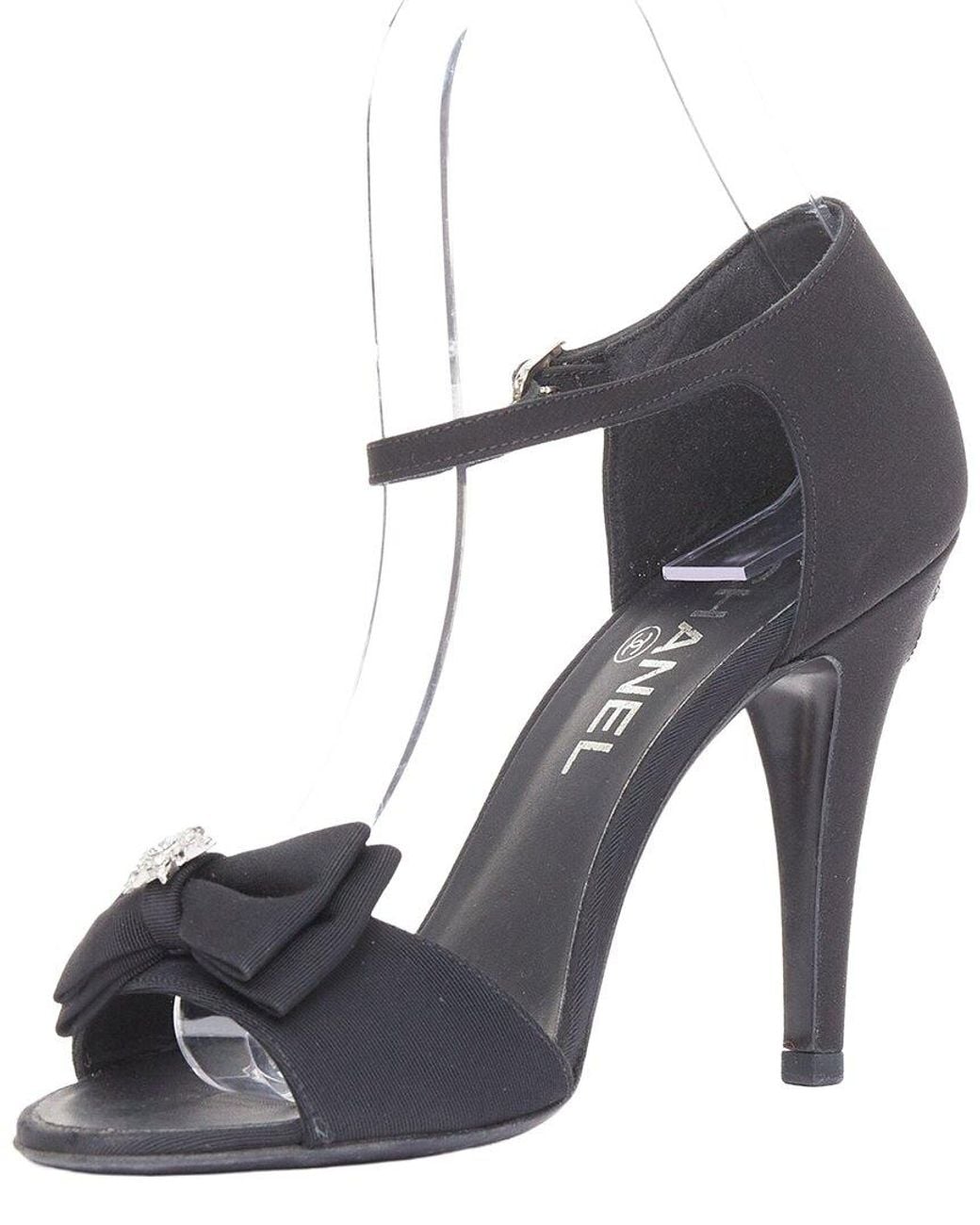 Chanel Blue Cotton 2016 Runway Paris Rome Crystal Bow Stiletto Sandal (Authentic Pre-Loved)