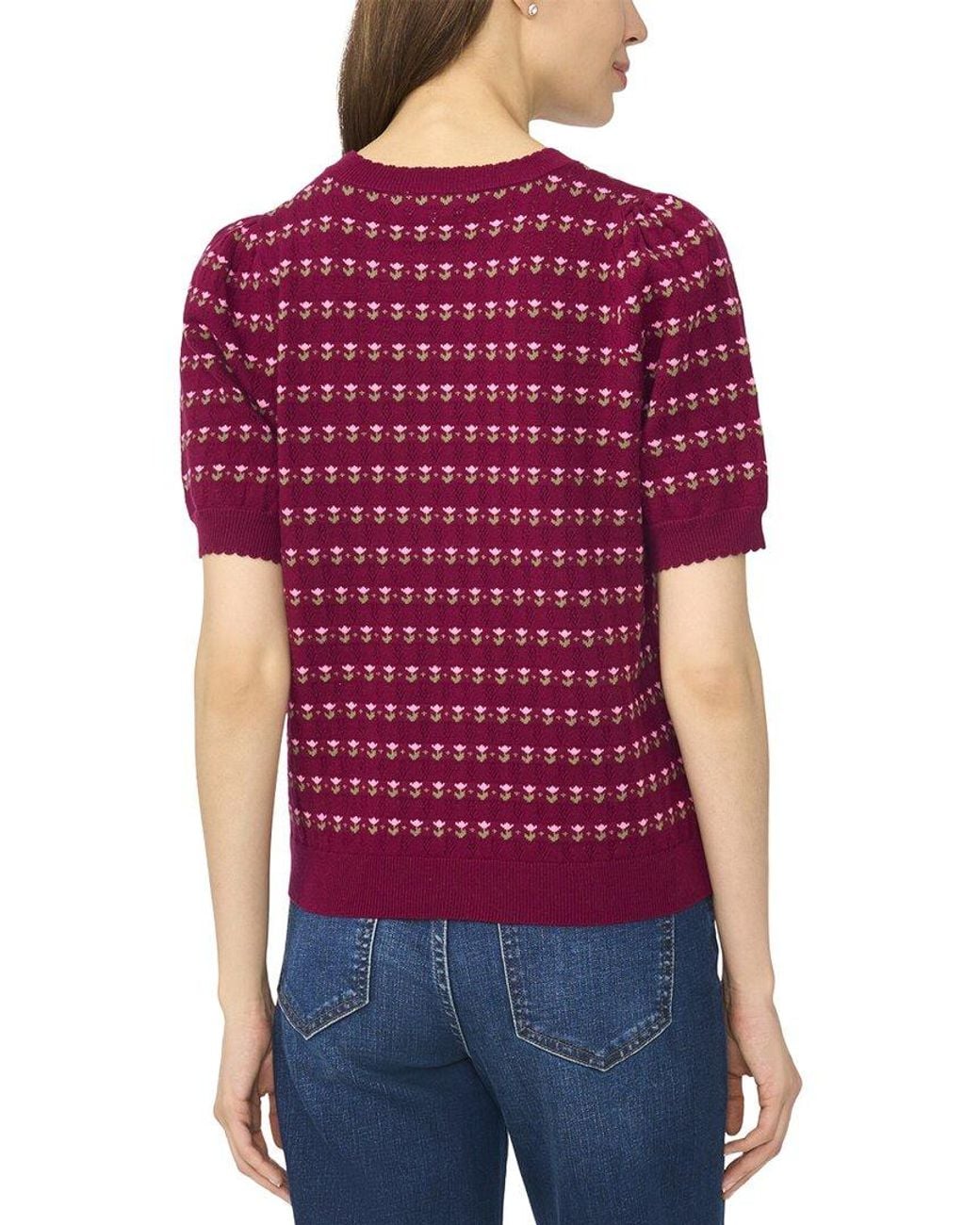 Cece Red Flower Pointelle Pullover