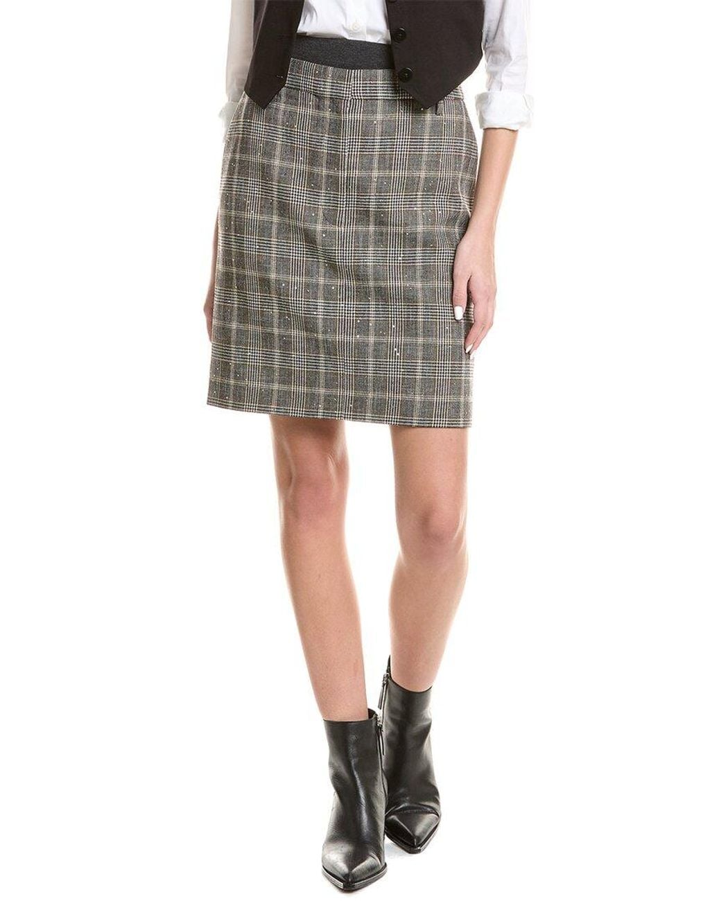 Brunello Cucinelli Gray Wool-Blend Pencil Skirt