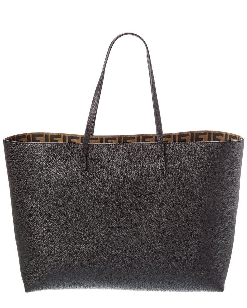 Fendi Black Roll Medium Reversible Ff Suede & Leather Tote