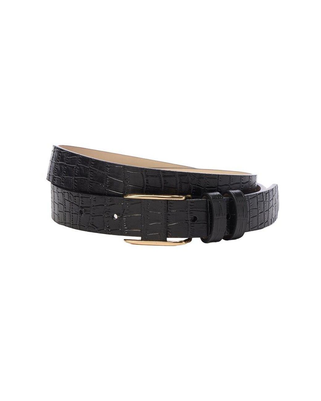J.McLaughlin Black Allegra Croc-Embossed Leather Belt