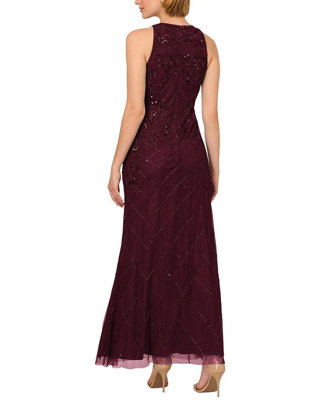 Adrianna Papell Purple Sleeveless Embellished Maxi Dress