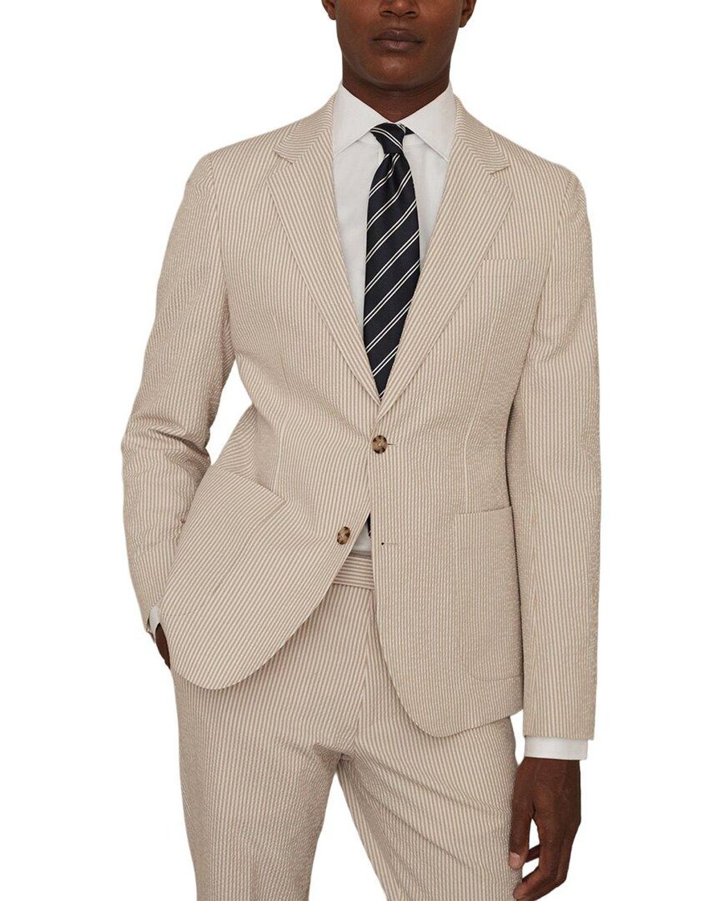 Reiss Natural Bay Notch Seersucker Blazer for men