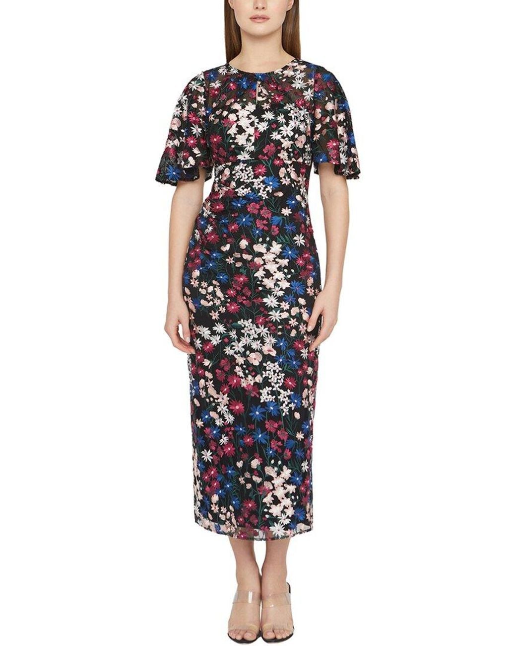 JS Collections Blue Ursala Flutter Sleeve Gown
