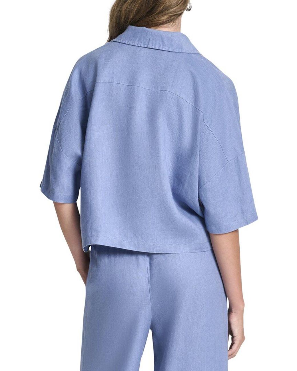 DKNY Blue Convertible Collar Linen Shirt