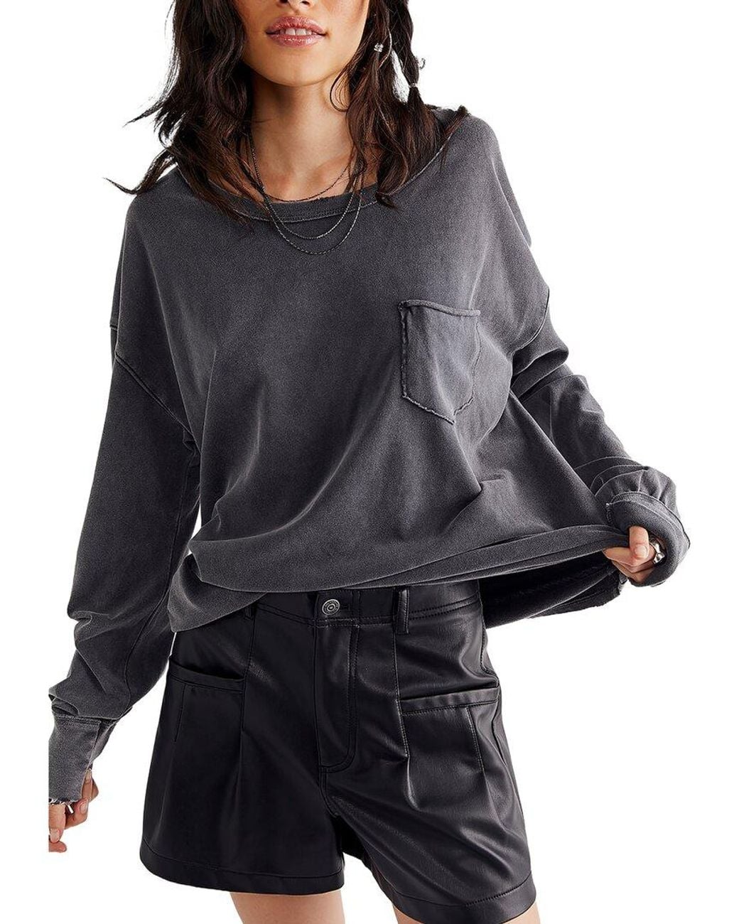 Free People Gray Fade Into You Top