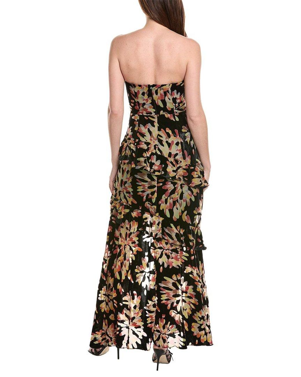 MILLY Black Raelynn Confetti Burnout Velvet Ruffle Maxi Dress