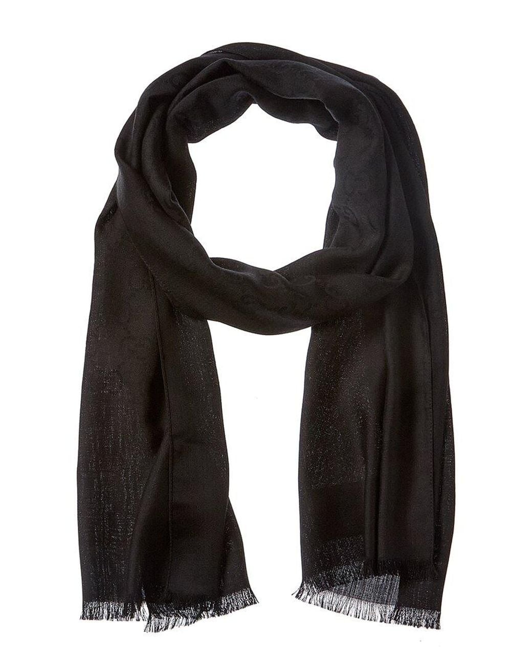 Gucci Black Logo Jacquard Wool & Silk-blend Scarf
