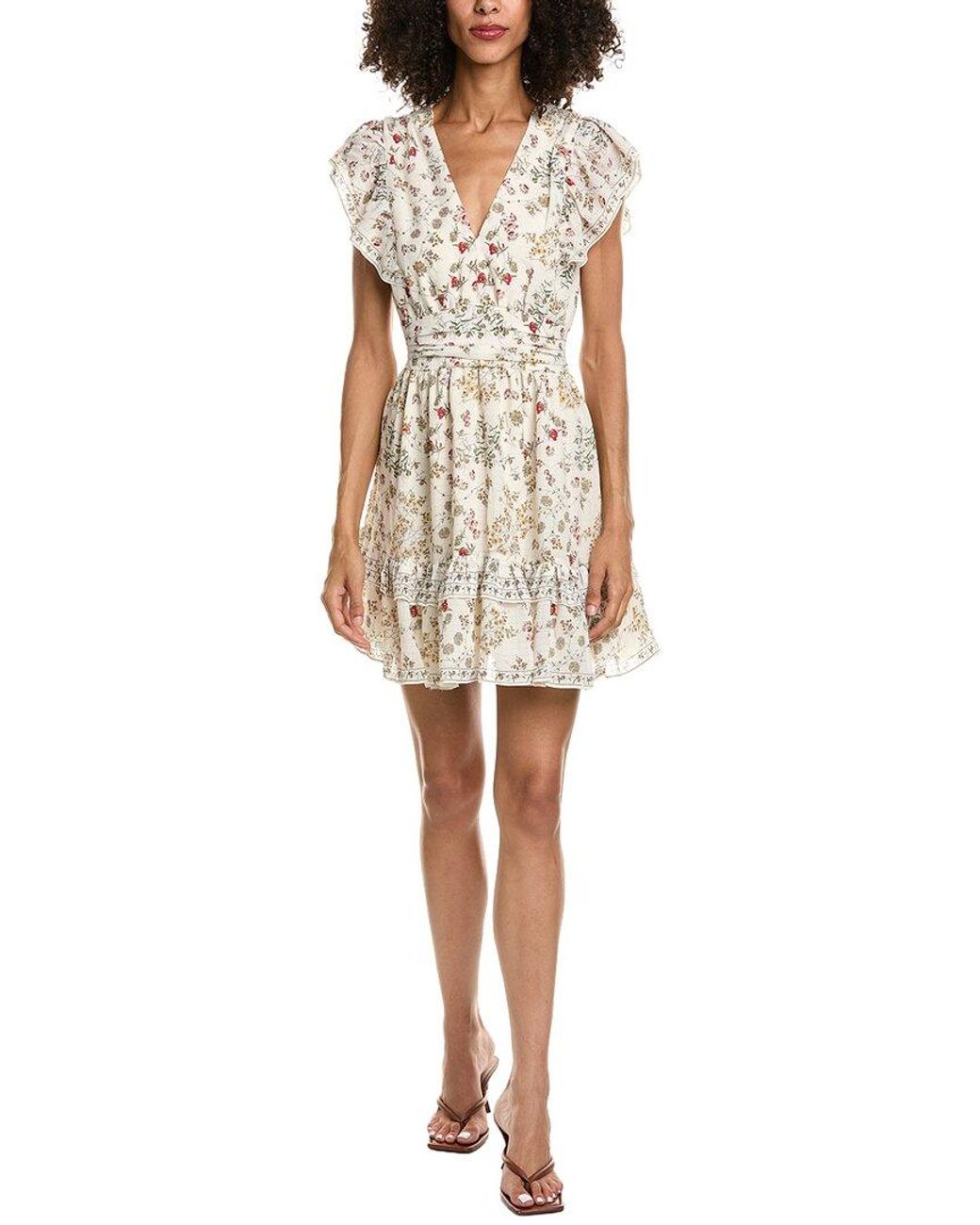 Max Studio White V-Neck Flutter Sleeve Mini Dress