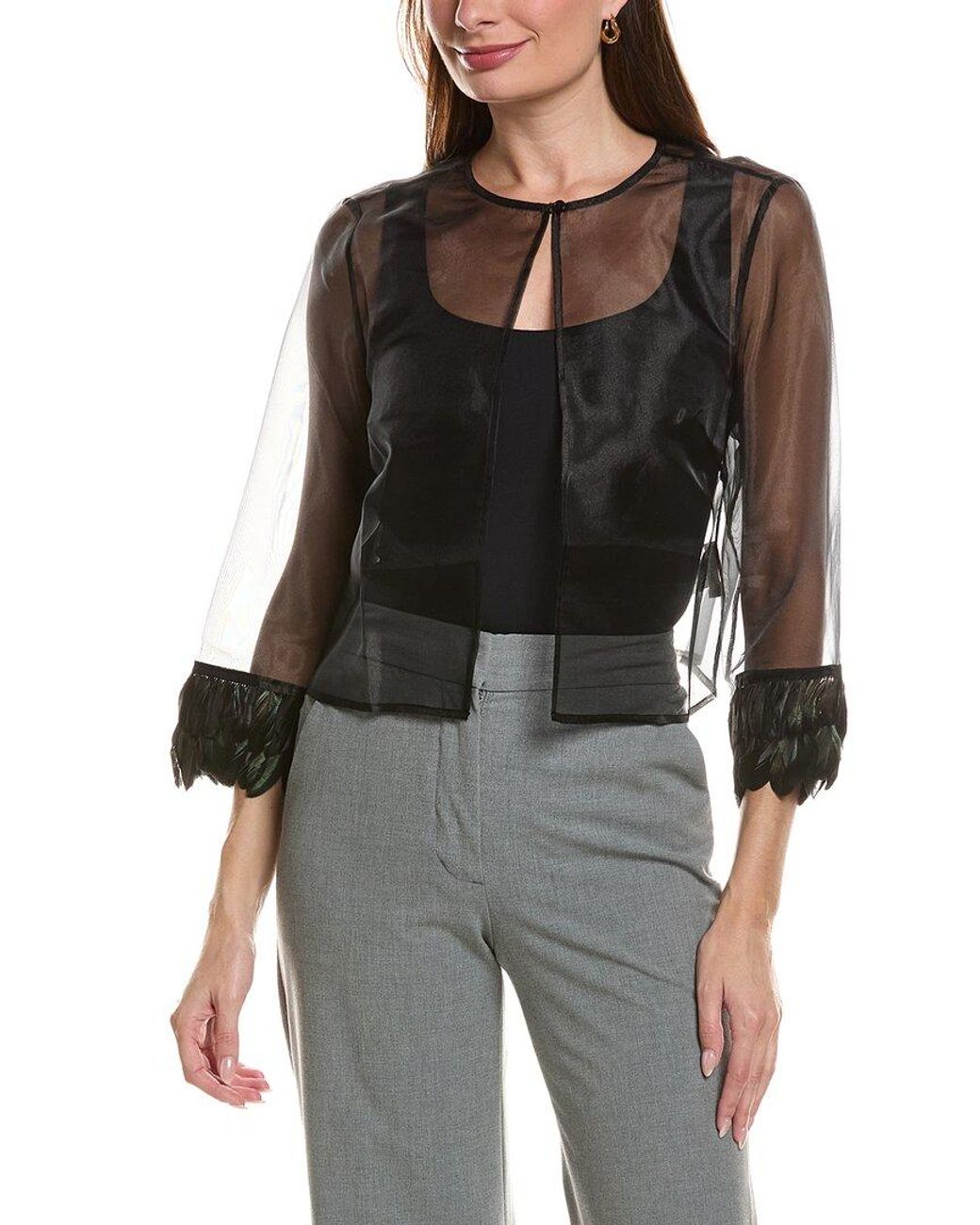 tyler boe Black Elise Feather Trim Top