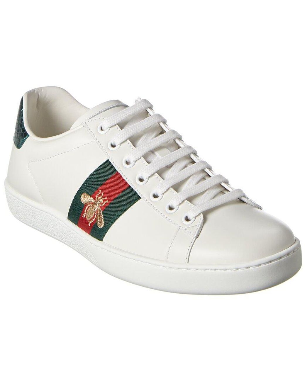 Gucci Ace Embroidered Leather Sneaker in White | Lyst