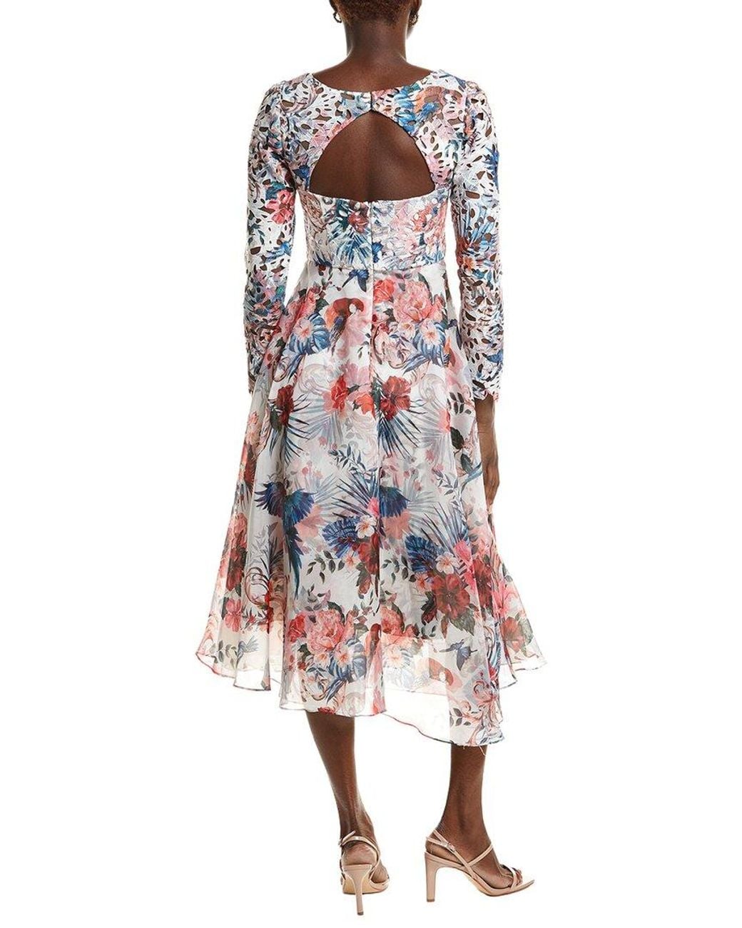 Marchesa White Eyelet Bodice Midi Dress