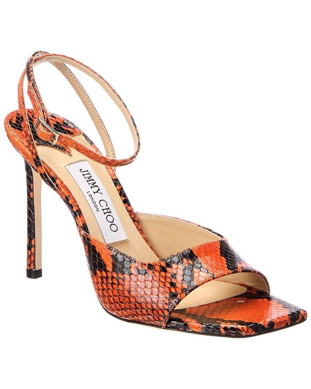 Jimmy Choo Pink Zula 100 Snake-Embossed Leather Sandal