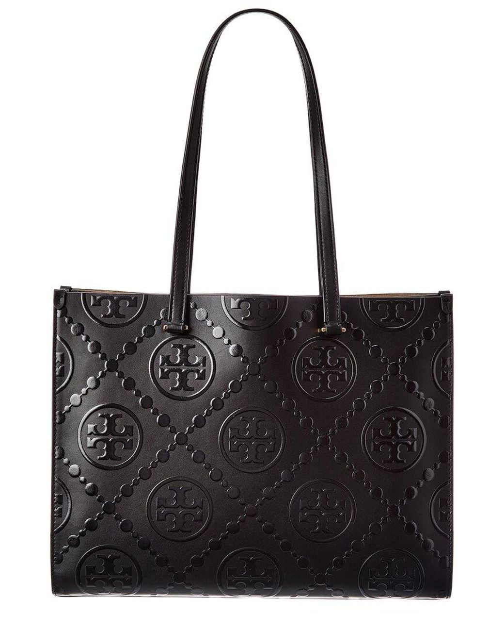 Emboose Design Tory Burch T Monogram Embossed Leather Tote in Black | Lyst UK