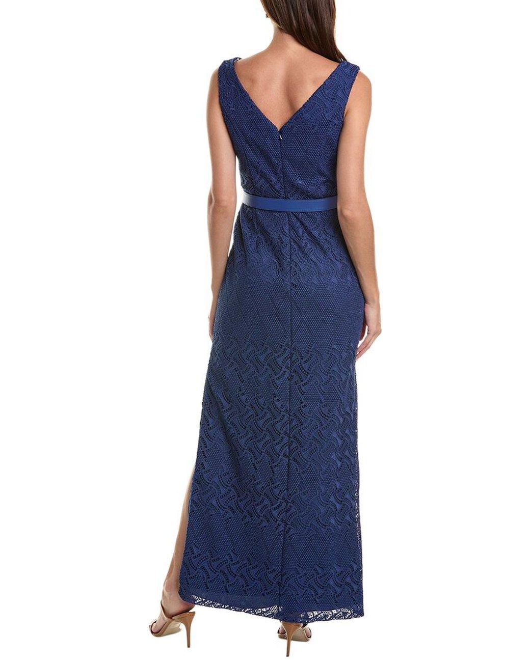 Kay Unger Blue Hendrix Lace Column Gown