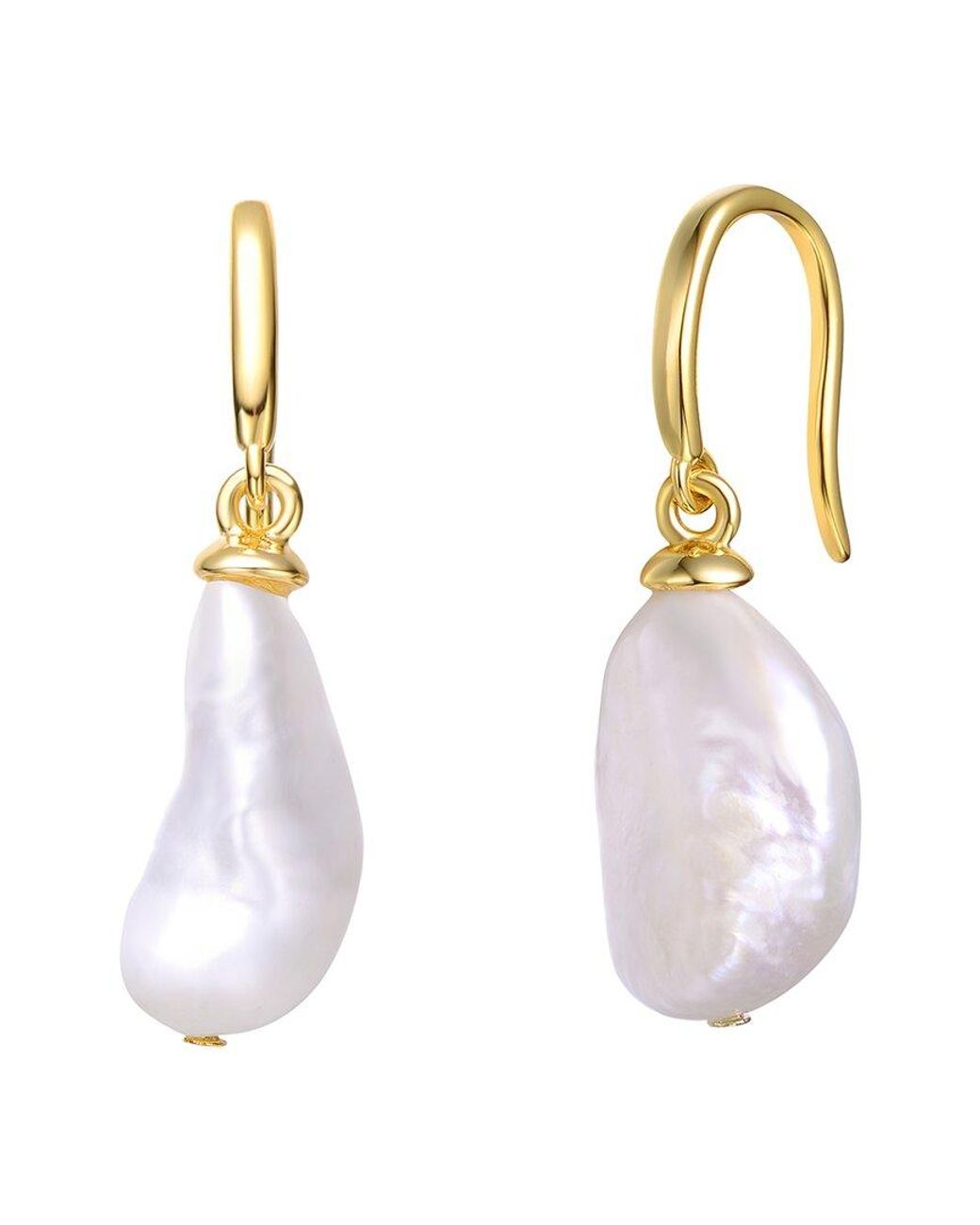 Genevive Jewelry Metallic 14k Over Silver 9.3mm Pearl Dangle Earrings