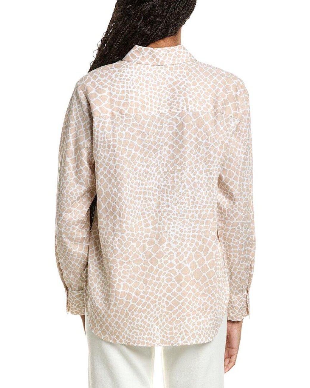 Foxcroft Natural Meghan Giraffe Linen-Blend Shirt