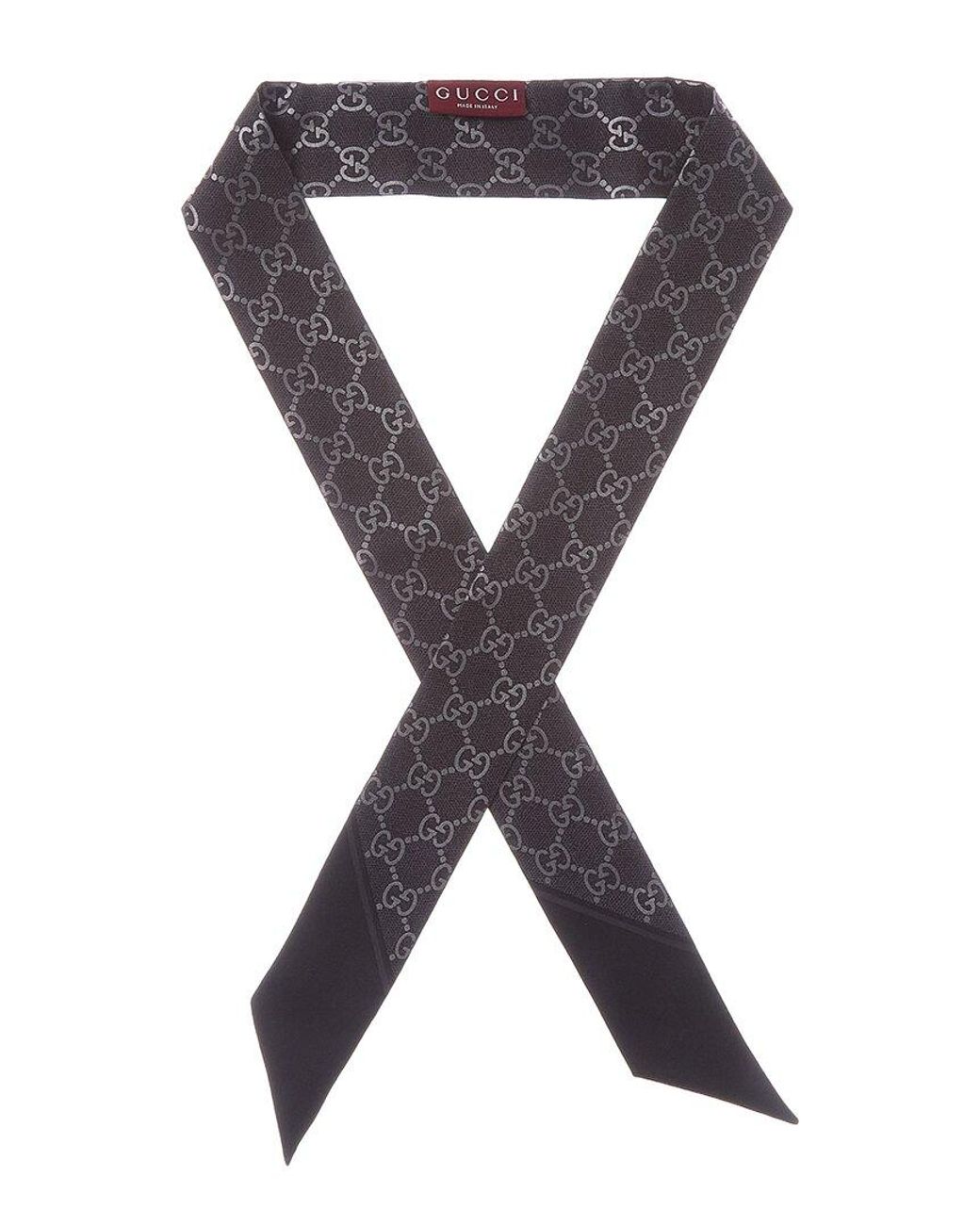 Gucci Black Gg Logo Printed Silk Neck Bow