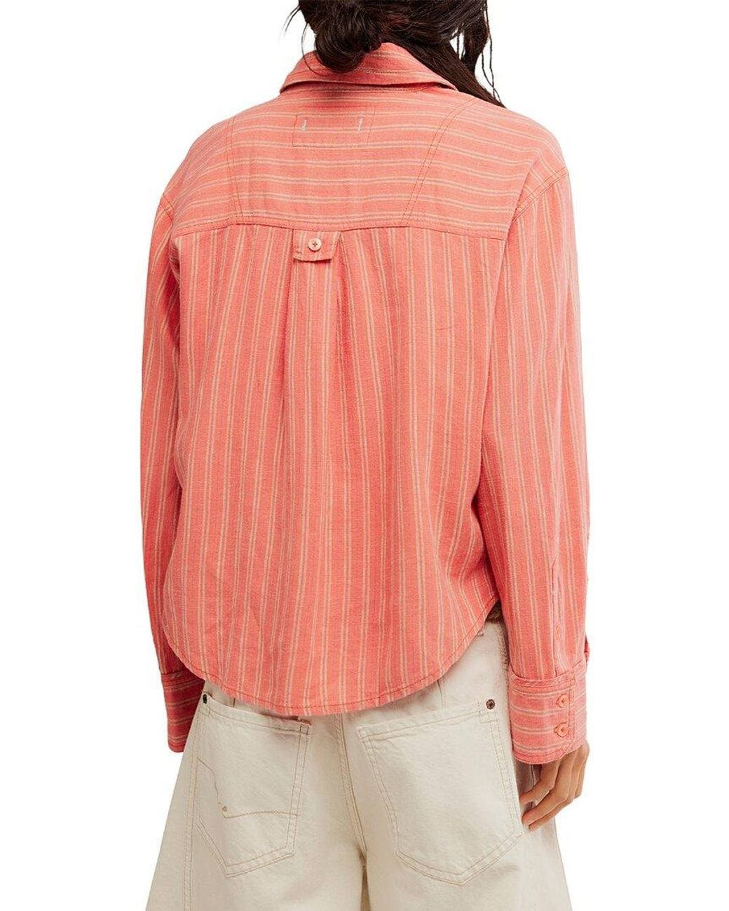 Free People Red Striped Linen-Blend Laurel Top