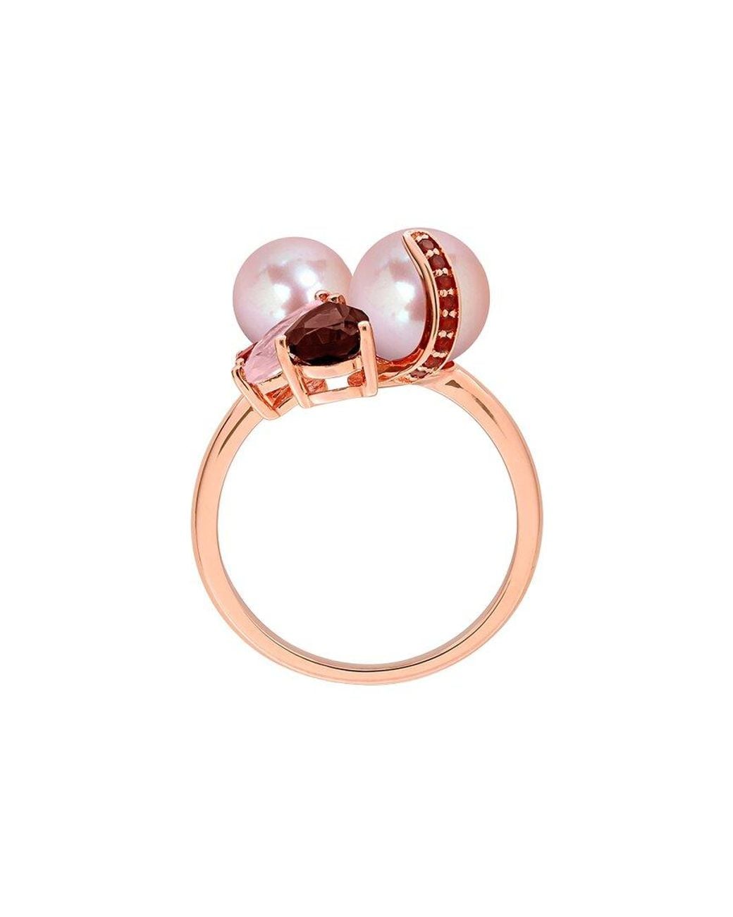 Rina Limor Pink Rose-Plated 2.00 Ct. Tw. Gemstone & 7-8.5Mm Pearl Ring