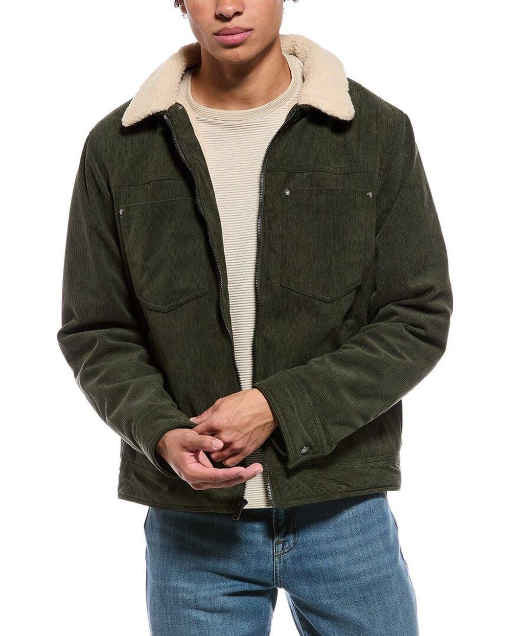 Ben Sherman Green Sherpa Lined Corduroy Jacket for men