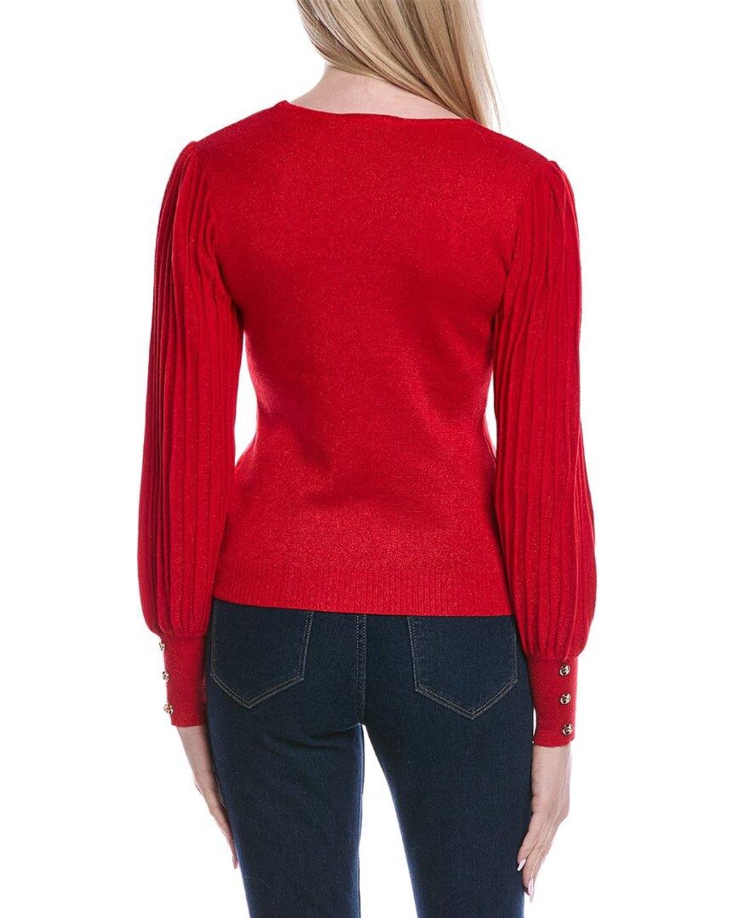 Nanette Lepore Red Ribbed Pullover Sweater