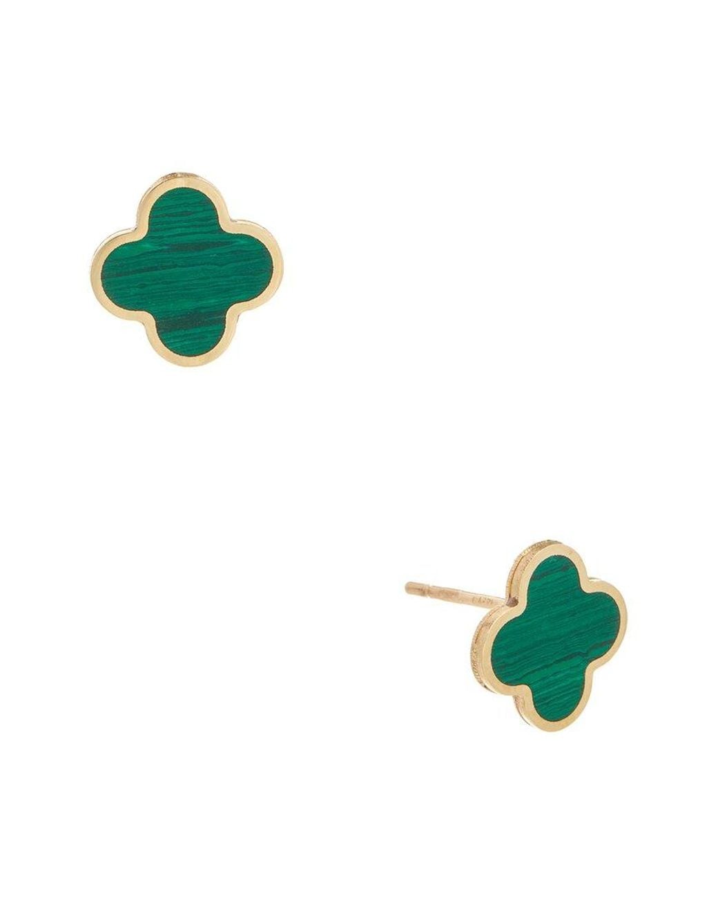 Sabrina Designs Green 14K Malachite Clover Studs