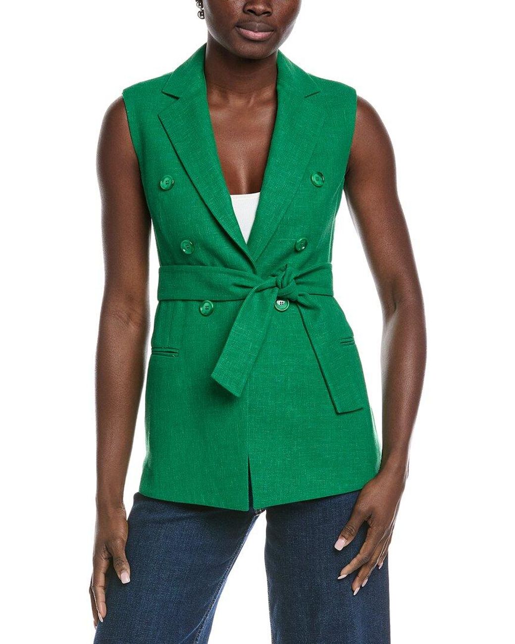 Akris Green Georgia Linen & Wool-Blend Waistcoat