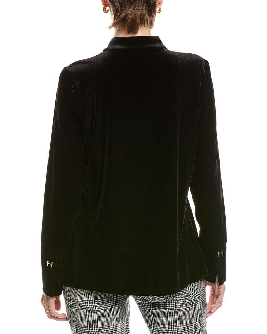 Halston Heritage Black Velvet Mandarin Collar Top