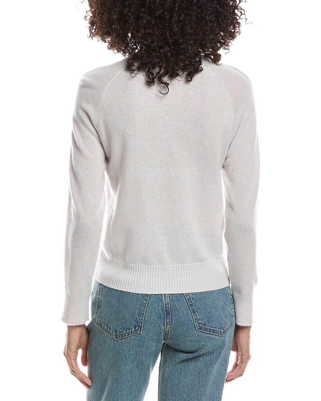 Brodie Cashmere Gray Glitz Split Cuff Crewneck 100% Cashmere Sweater