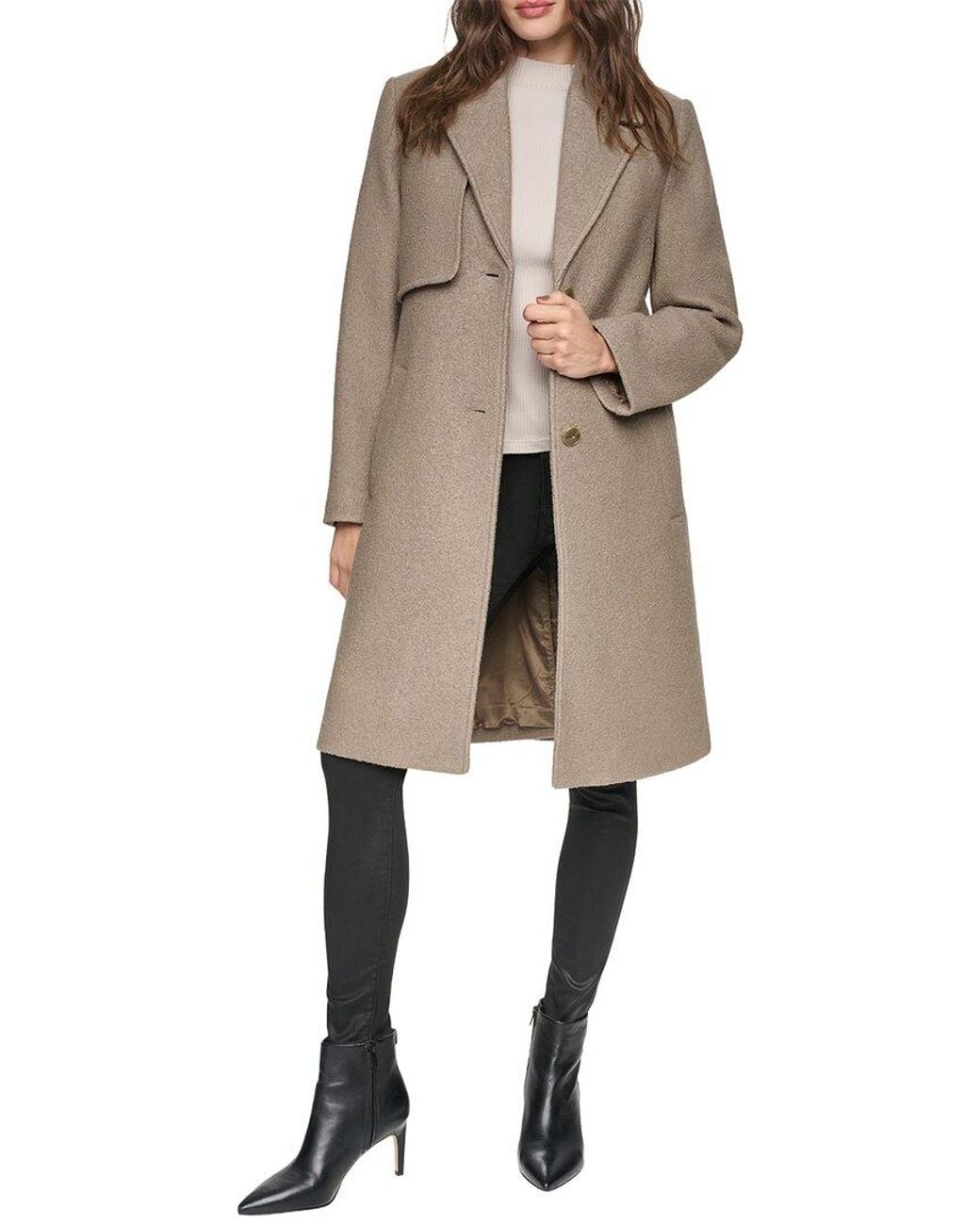 Andrew Marc Natural Besette Boiled Wool-Blend Coat